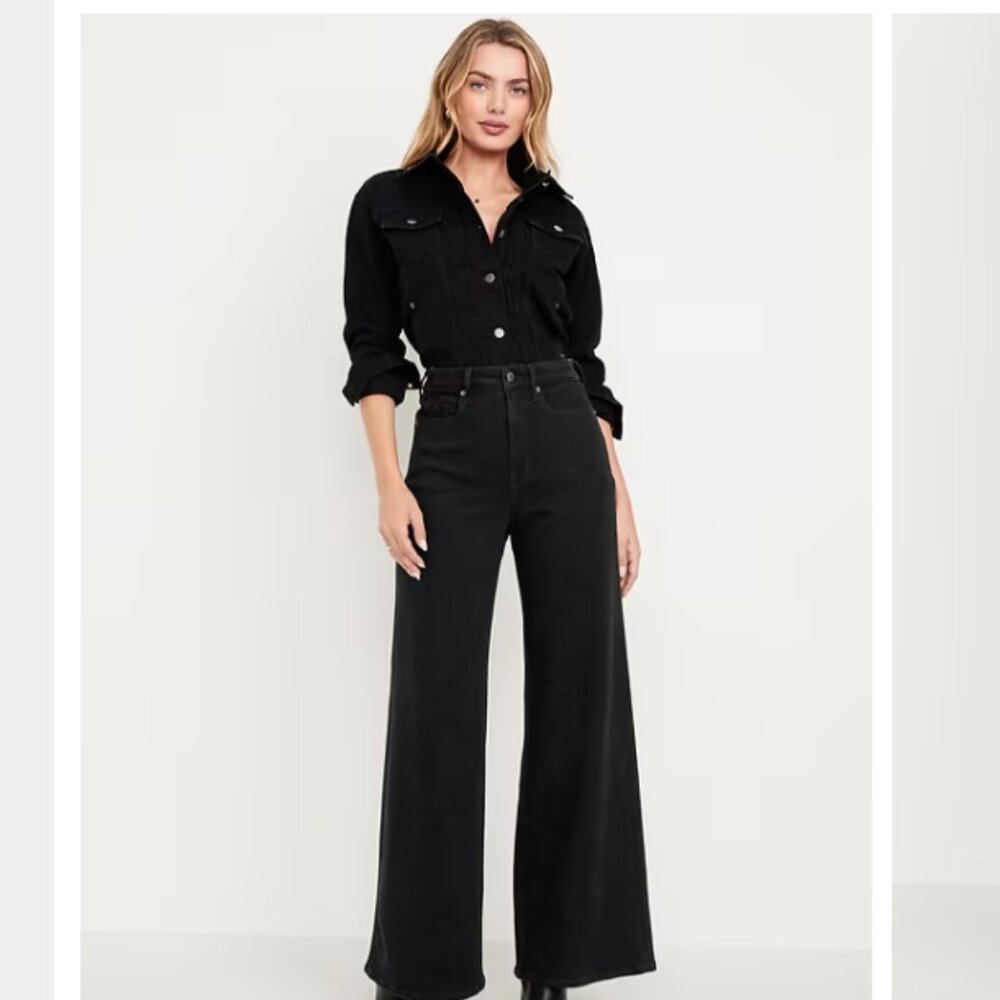 BNWT - OLD NAVY EXTRA HIGH RISE WIDE LEG BLACK JEANS